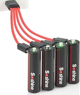 Soshine Rechargeable Lithium AA Batteries - USB C AA Battery 1.5V 3500mWh Charges 2 Hours,with 4-in-1 USB-C Charging Cable, 4-Pack
