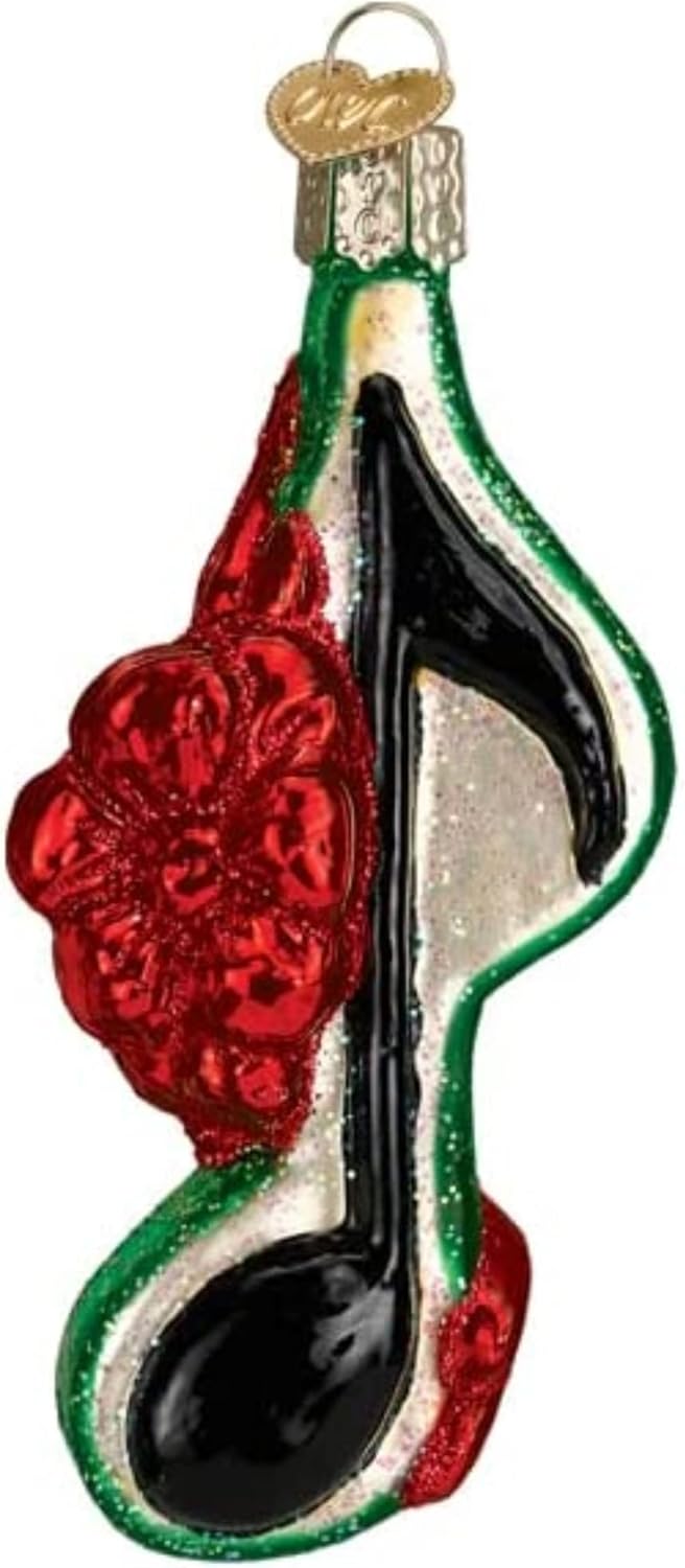 Old World Christmas Musical Note with Bow-Green Glass Blown Ornament for Christmas Tree