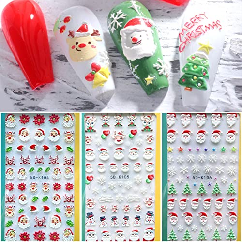 5D Christmas Nail Art Sticker White Self-Adhesive Snowflakes Reindeer Snowman Nail Art Decoration Sticker Charms Nail Design Gel Polish Manicure Sliders Decals(6 Sheets) #TOP1