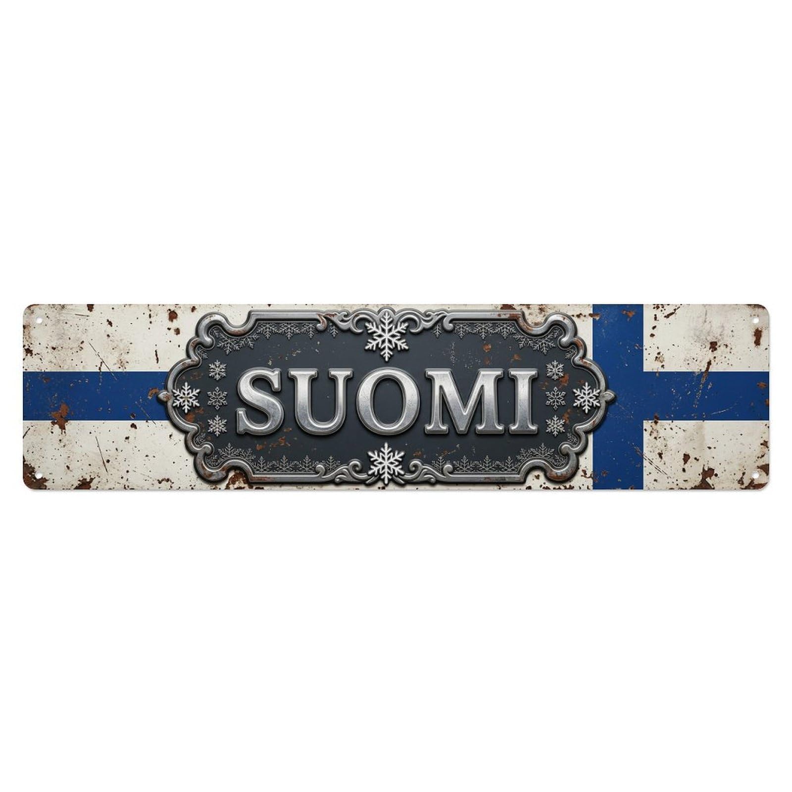 Okahys 4X16inch(10X40cm) Finnish Flag Rustic Badge Vintage Metal Tin Sign
