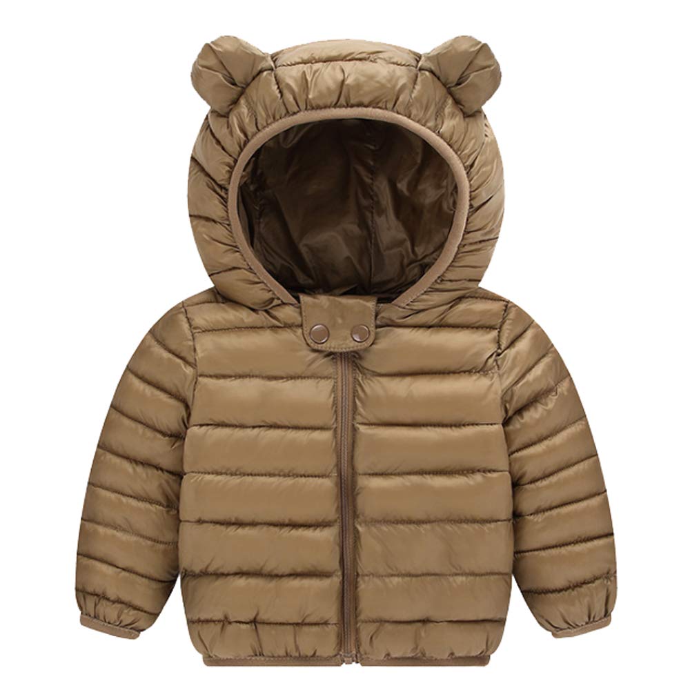 Ding-dong Baby Toddler Kid Boy Girl Winter Ears Hooded Puffer Coat(Brown,2T)