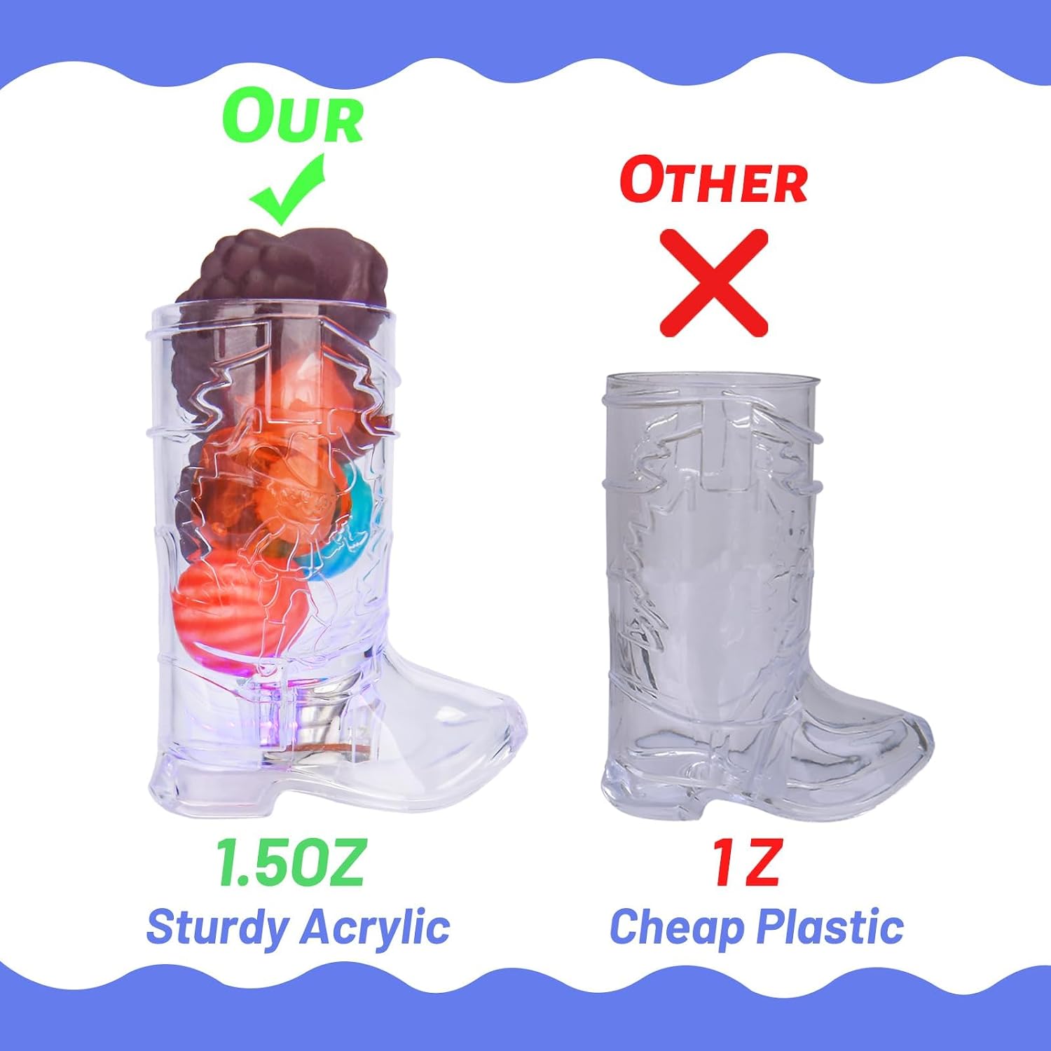 Esdabem Cowboy Boot Shot Glass Set of Light Up Plastic Shot Glasses 1.5 oz Flashing Shot Cups Western Party Decorations Party Favors Adults Shot Cups for Bachelorette Party Wild West Birthday Party