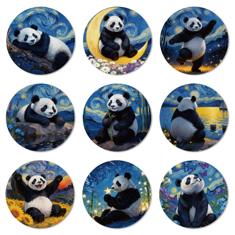 ANATTASOUL Wood Coasters Set of 9 for Drinks Panda Colorful Wooden Cup Mat for Coffee Table Decor, 3.9" Round Desk Coasters for Home, Apartment, Office, Bar Gifts