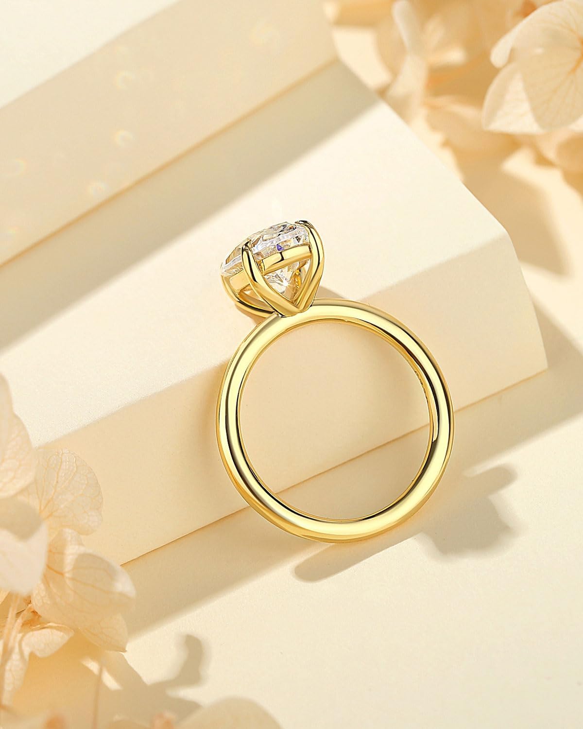 1.5CT/3.5CT/5.5CT/8CT Elongated Oval Cut Engagement Rings for Women,Simulated Diamond Promise Ring,925 Sterling Silver 18K Yellow Gold Plated Ring - Image 3