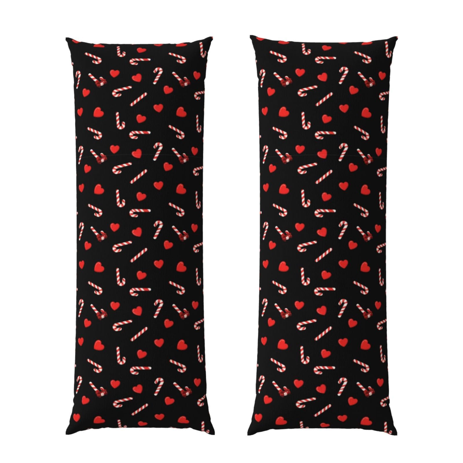 Body Pillowcase 20x60 Red Love Heart Christmas Sexy Candy Cane Black, Soft Velvet Pillow Cover with Hidden Zipper, Wrinkle Resistant Cushion Case for Bedroom Home Sleeping