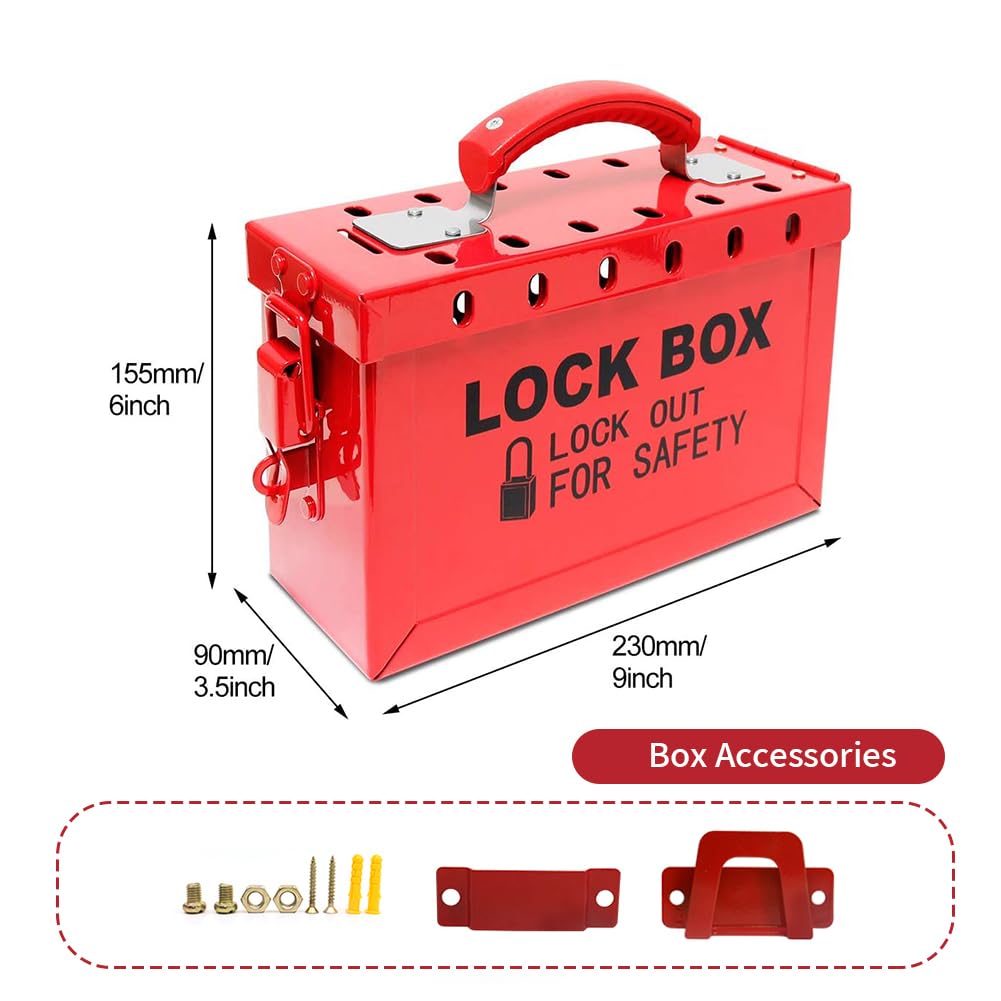 Lockout Tagout Group Box with 13 Slots,Safety Steel Red Lock Out Loto Device
