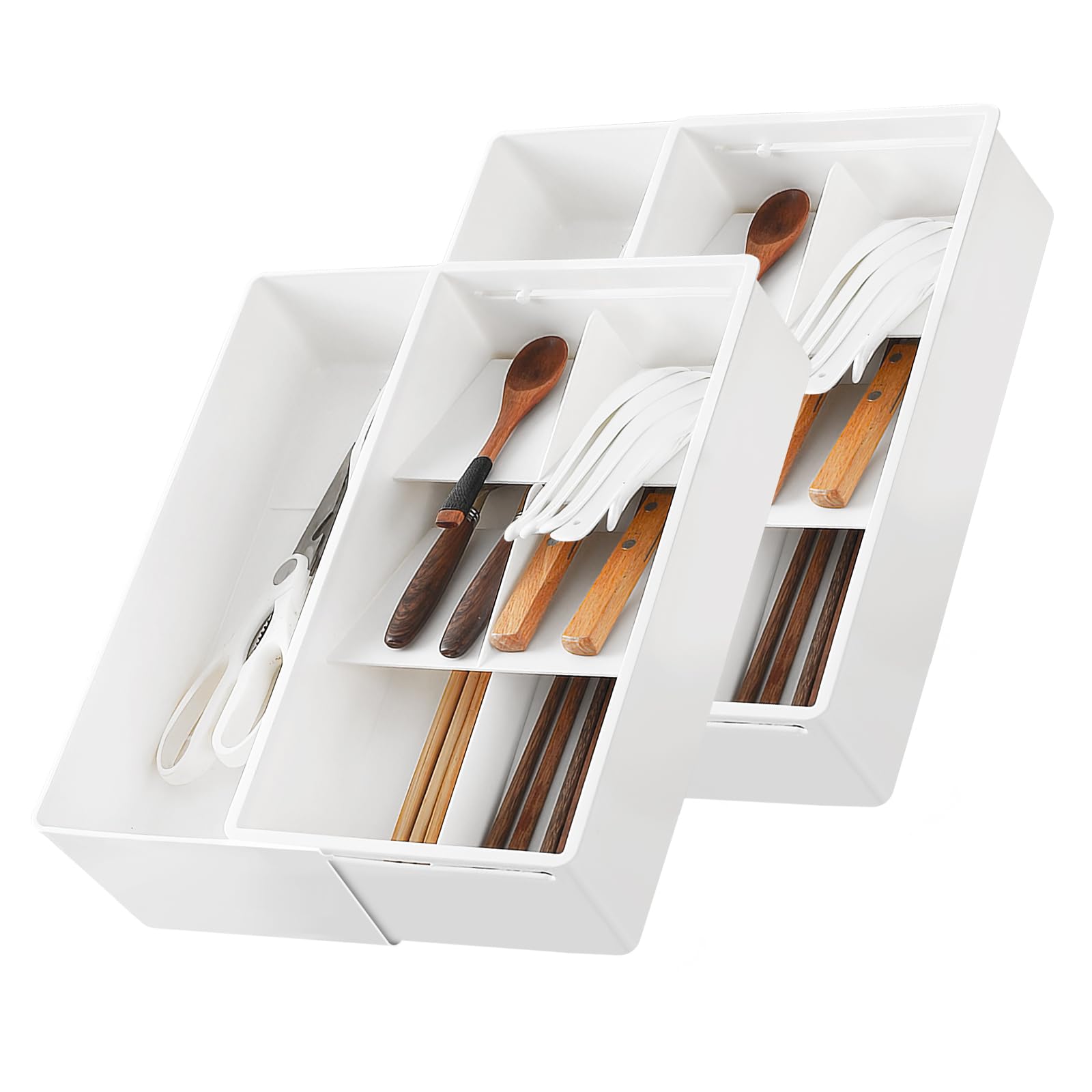 Woobroo Cutlery Drawer Organiser, Adjustable Kitchen Cutlery Holder 16.5-26.5cm, Expandable Cutlery Tray Storage for Forks Spoons Knives, Plastic Drawer Organiser for Kitchen Utensils