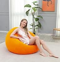 Vista 1 de Silla inflable con bomba de aire, sofá tumbona para sala de estar interior, dormitorio, tumbonas (naranja)