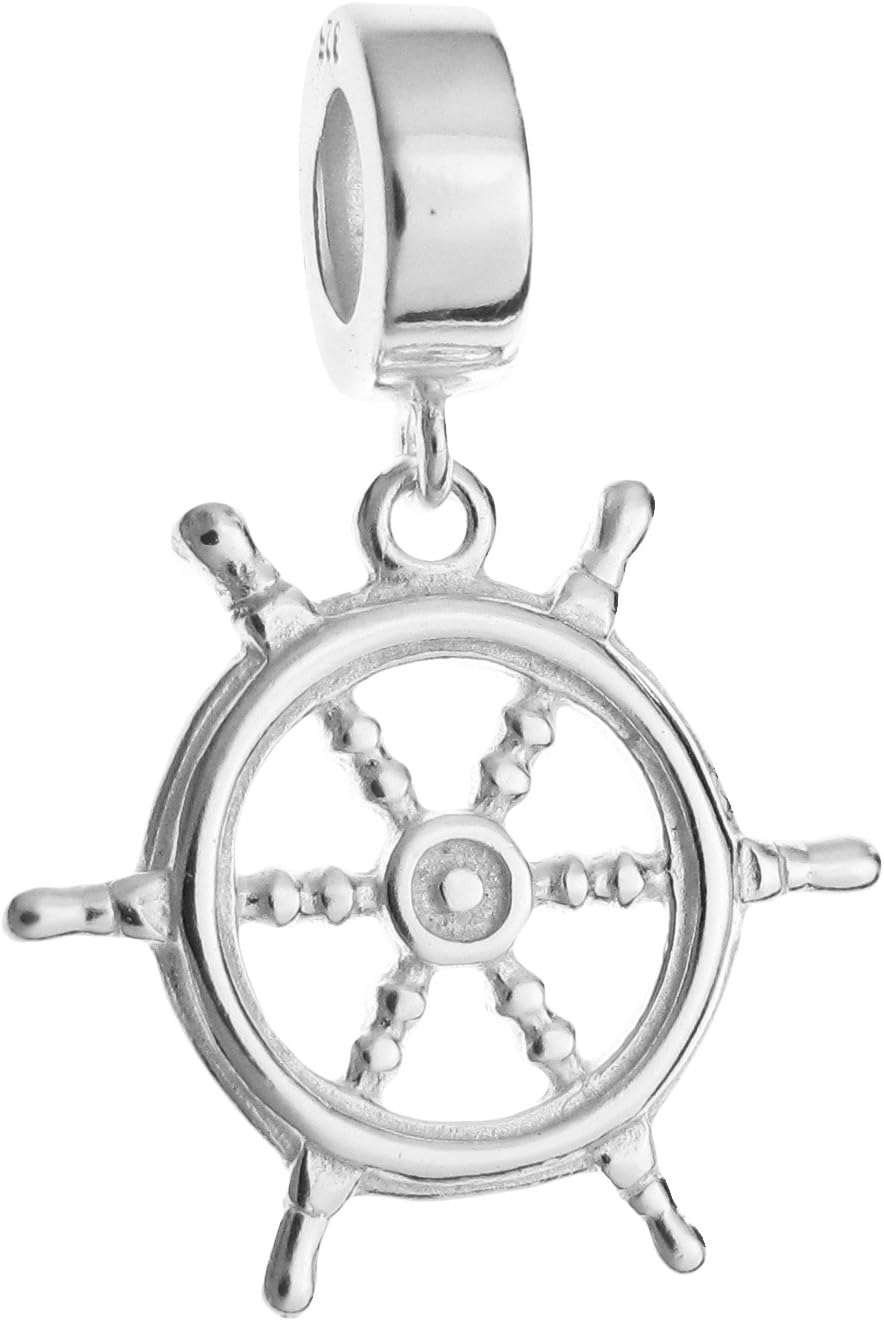 Queenberry Sterling Silver Ship Helm Rudder European Style Dangle Bead Charm