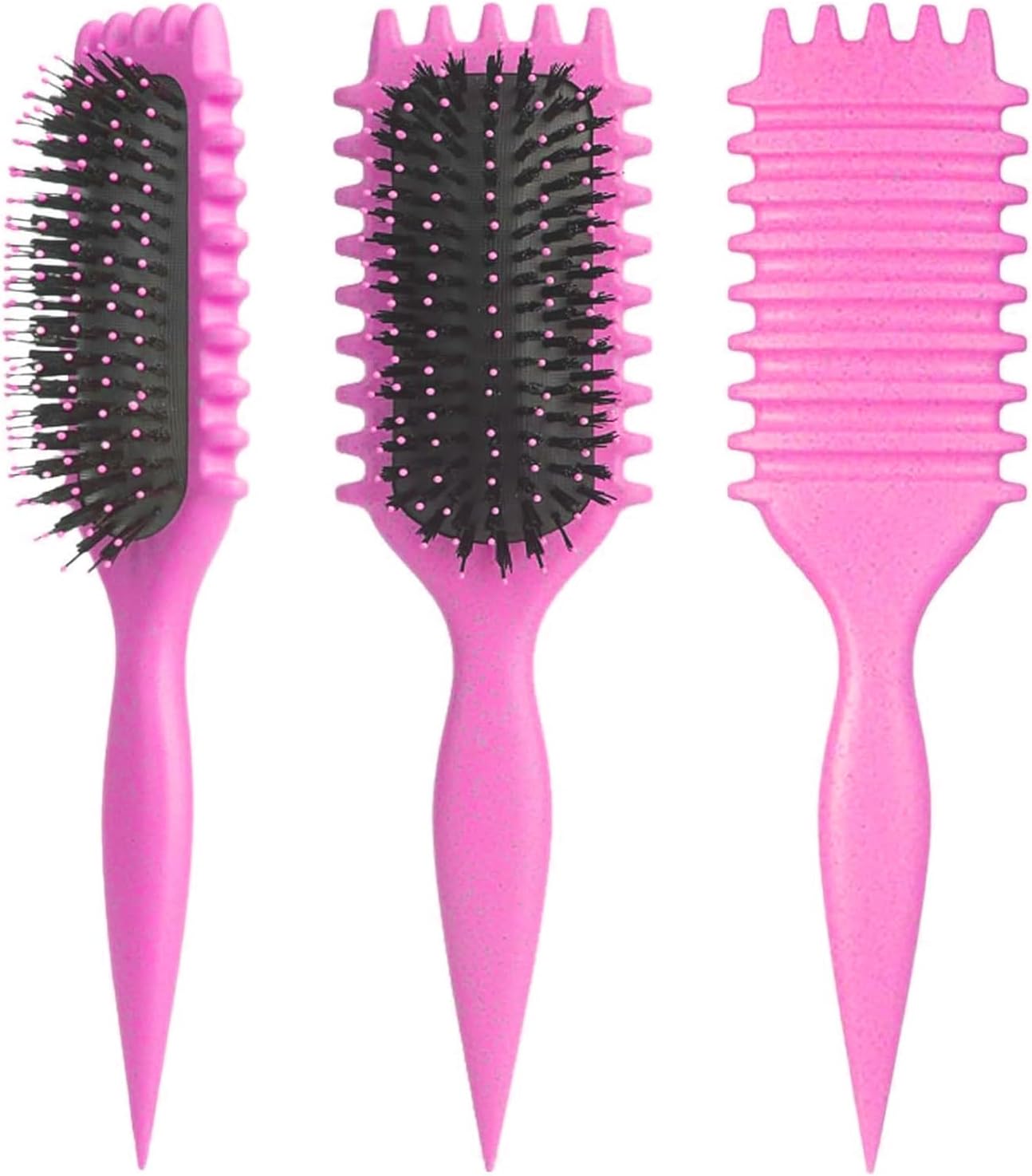 Purfex Bounce Curl Define Styling Brush – Premium Detangling Brush For Curly Hair, Perfect For Combing, Shaping and Defining Curls For Women and Men Less Pulling (Pink)