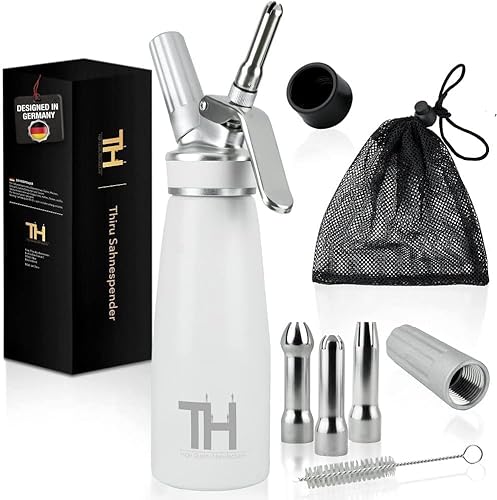 Thiru Sifón de Cocina Profesional - Dispensador de Crema Batida con boquillas de Acero Inoxidable - Sifón Cocina con Muchos Extras (Blanco) Cover