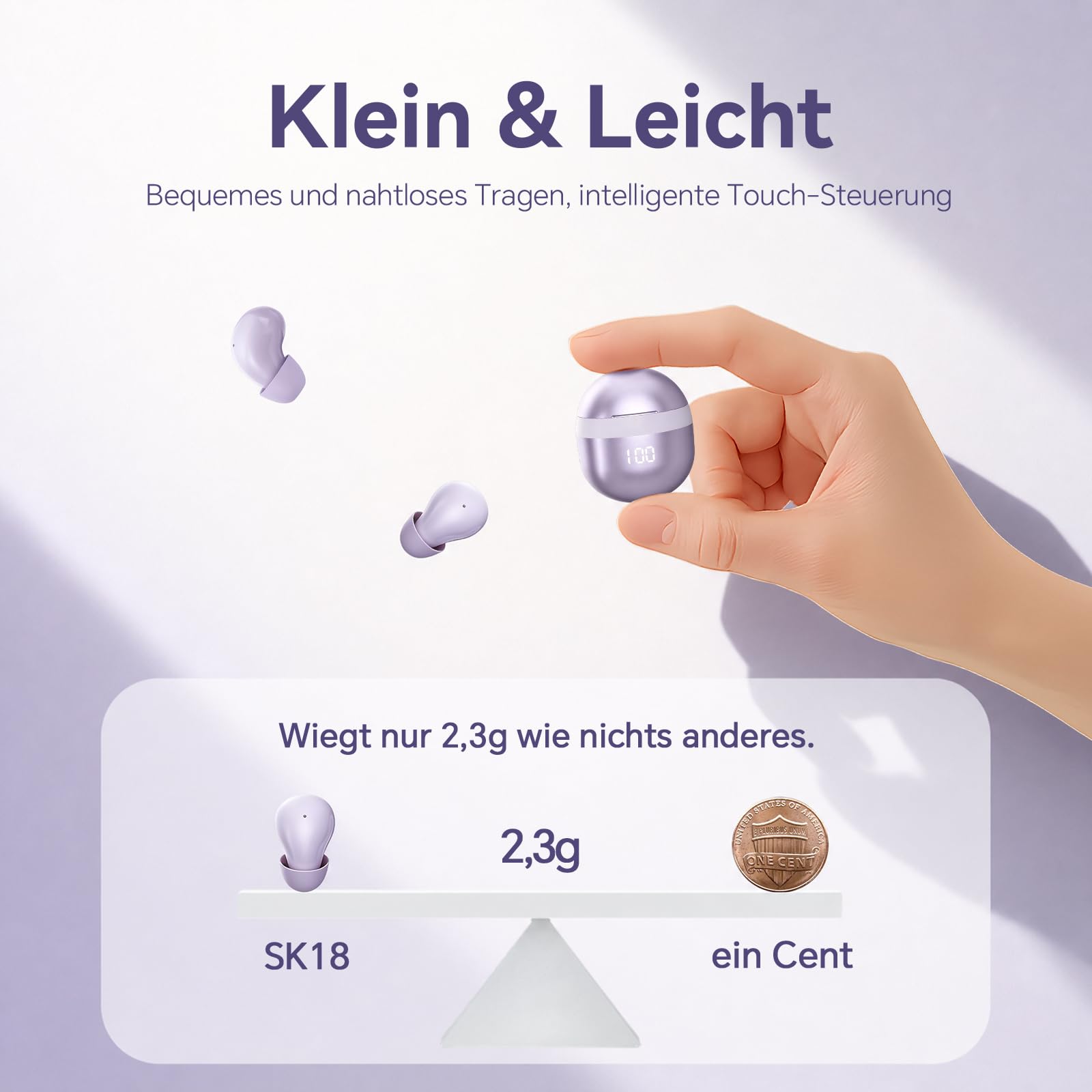 Xmenha Mini écouteurs invisibles Bluetooth sans fil intra-auriculaires Violet