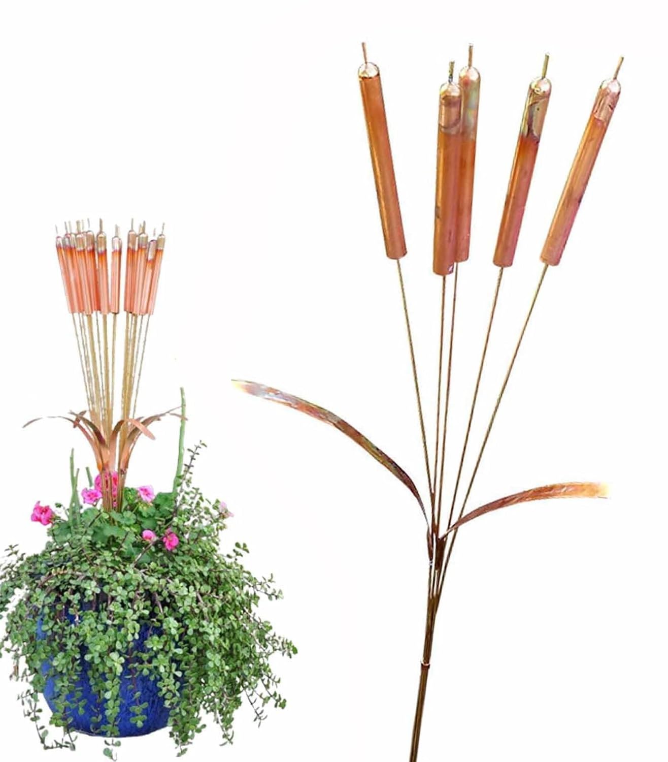 Copper Cattail Wind Chimes, 19" Whimsical Cattail Garden Stake, Unique Copper Wind Chimes for Outdoor Garden Decor, Decorative Wind Chime Stake for Outdoor Lawn Yard Patio(1set,50cm)