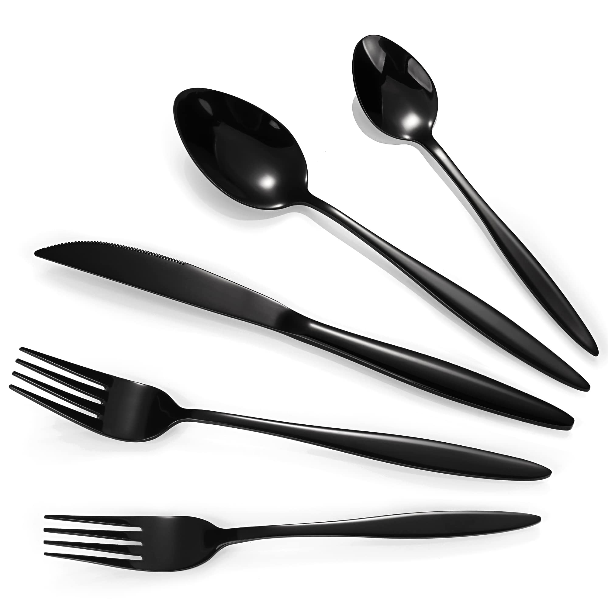 Silverware Set, 20-Piece Stainless Steel Cutlery Set, Service for 4, Mirror Finish, Dishwasher Safe, Box Set, Antique Baroque Flatware Set, Mattle Black