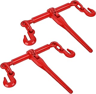 GCCSJ Chain Binder 5/16-3/8 Inch Ratchet Load Binder Working Strength up to 5400 lbs, Breaking Strength up to 19000 lbs, Adjustable Length, Ratchet Chain Binder for Tie Down, Hauling, 2-Pack in Red