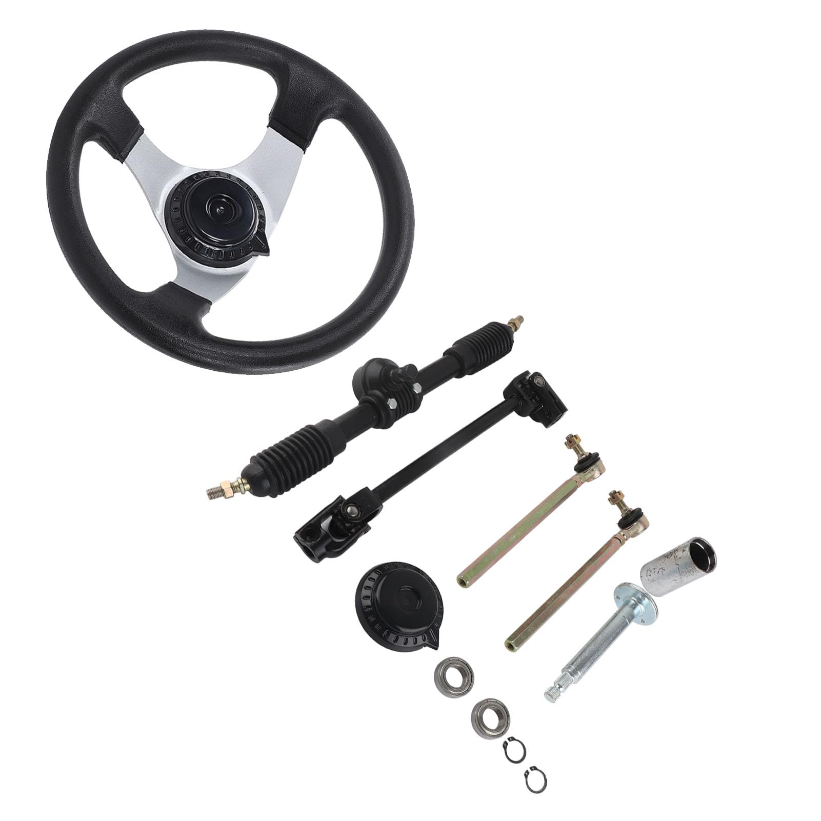 Kit de dirección Saluaqui para go-kart, piezas de volante ABS y goma, conjunto de volante negro con accesorios de instalación, metal, compatible con ATV y go-kart, motores de 150-250