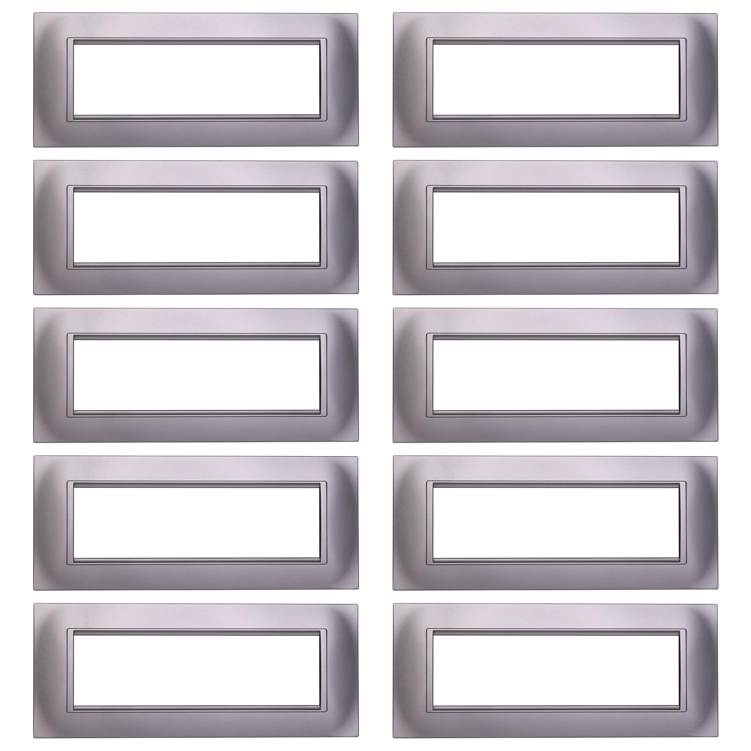 CONFEZIONE 10 PLACCHE QUADRATE, TECNOPOLIMERO, COMPATIBILE CON BTICINO LIVING, 7 MODULI/POSTI, ARGENTO, ALTA QUALITA', SQUADRATE, RETTAGOLARI, DESIGN ELEGANTE E MODERNO, PER INTERRUTTORI/PRESE