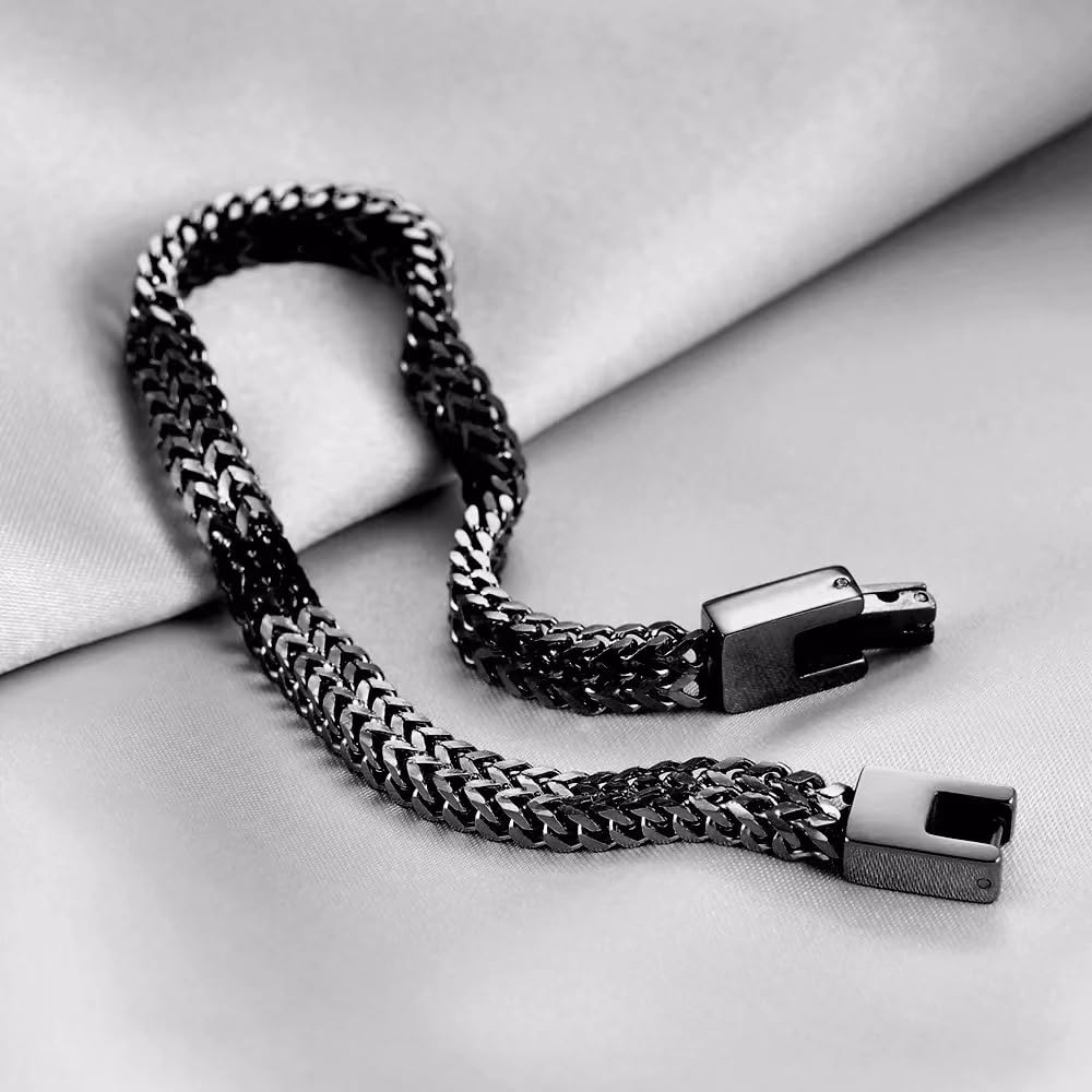 JSNOM Bracciale Uomo Acciaio Argento: Bracciali Nero Oro Acciao Inossidabile, Gioielli Regalo Braccialetto per Natale San Valentino Compleanno per Lui Uomo