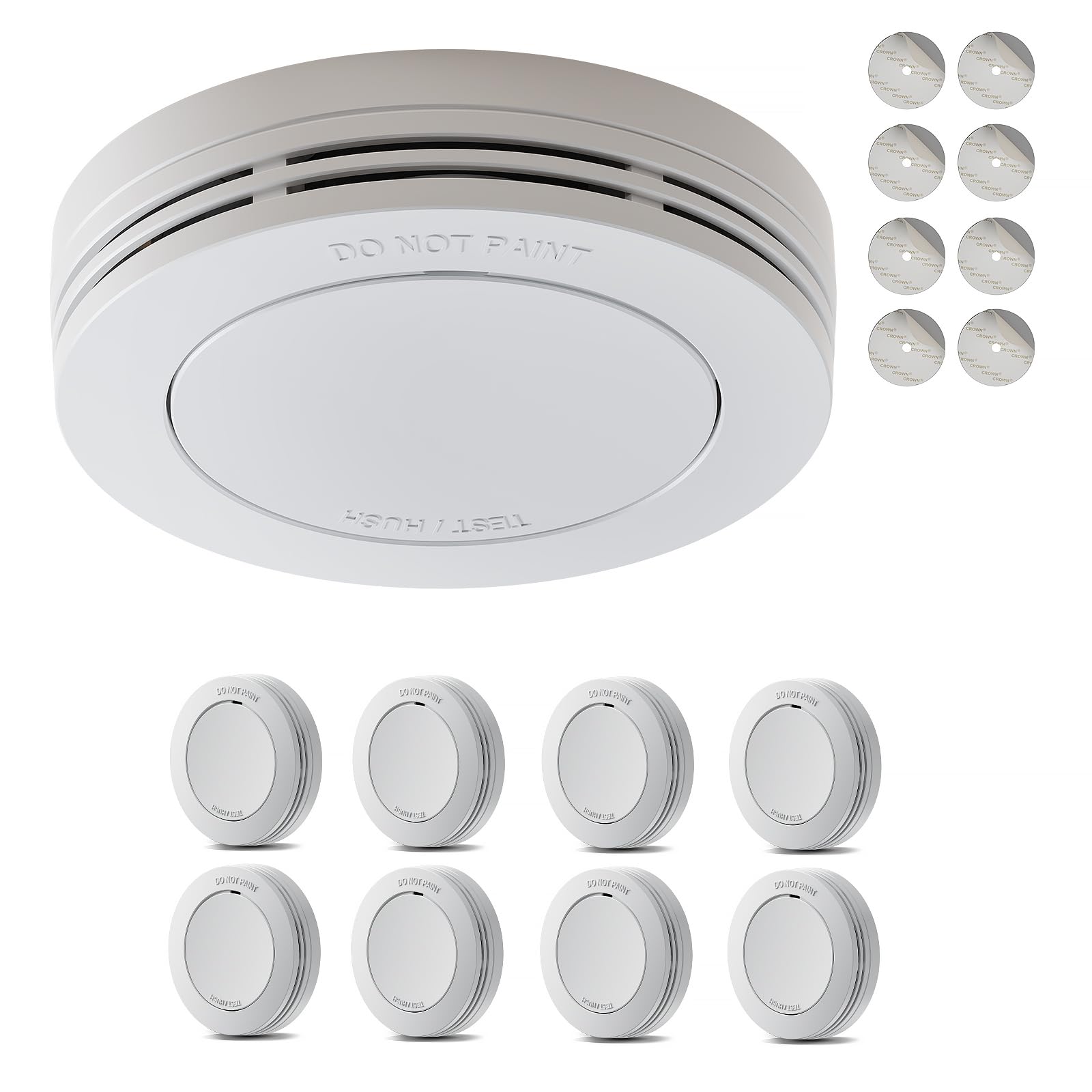 Safeliveo Rauchmelder 10 Jahre Batterie 8er Set, Mini Feuermelder Flach | Weiß, Ohne Bohren mit kleben, ohne blinkende LED, Stummschaltfunktion, Standalone