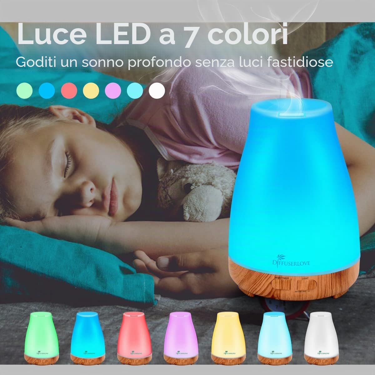 300 ML Diffusore di Oli Essenziali Umidificatori a Nebbia Diffusore Ambiente con Luci a LED e Spegnimento Automatico Senza Acqua per la Camera da Letto, la casa Dell'ufficio, la Cucina