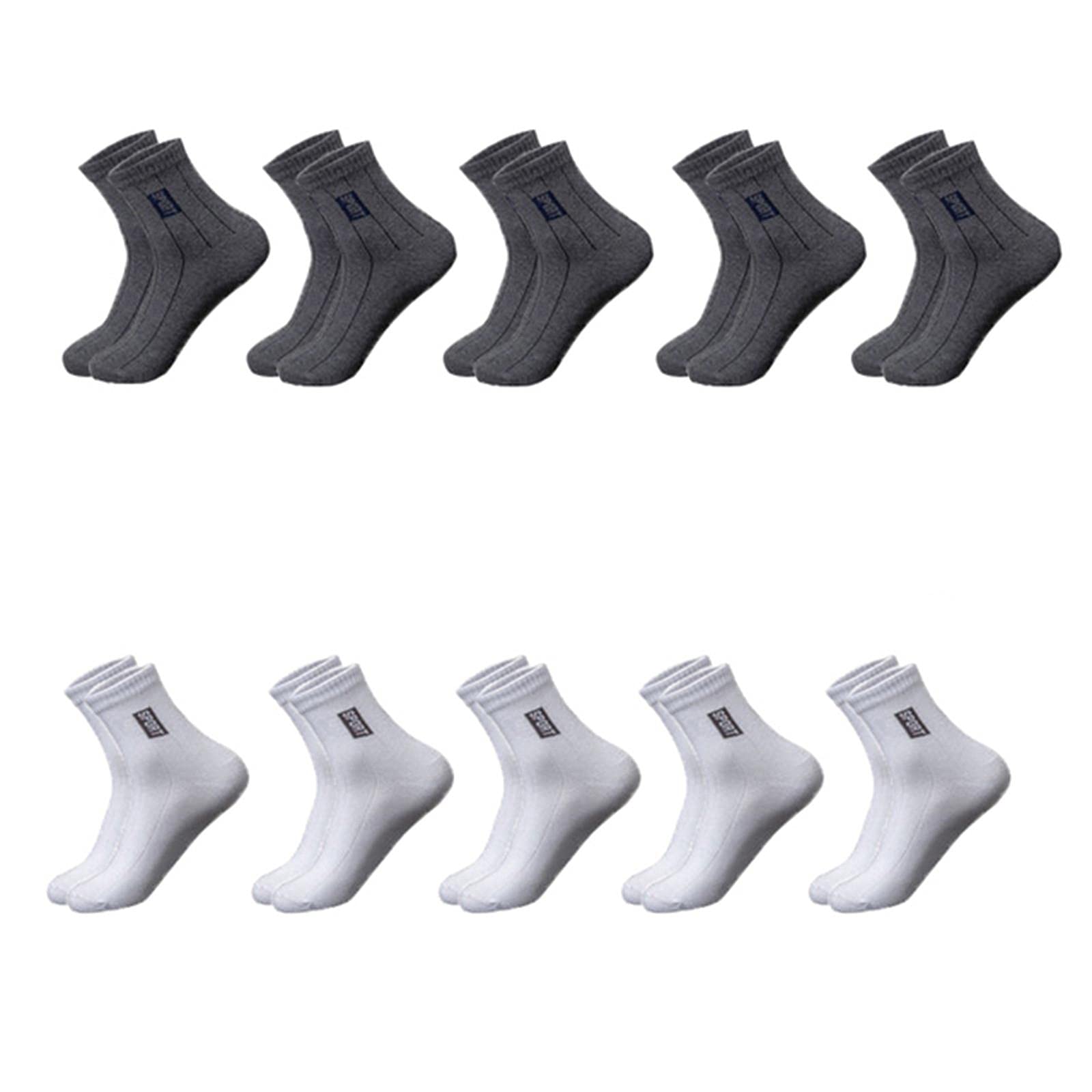 UKKO Calcetines de Hombre 20Pcs = 10Pairs Hombres Calcetines Algodón Transpirable Absorble Absaborete Medio Combillos Medios-5Darkgray 5White,EUR 38-44