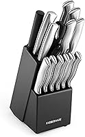 Farberware 15-Piece High-Carbon Stainless Steel Knife Block Set with Wood Block, Steak Knives & Ergonomic Handles