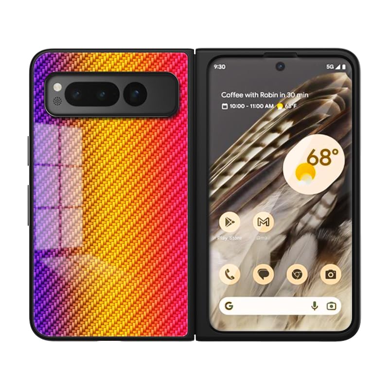 Rfvzubemok Compatible con Google Pixel Fold 5G Funda,Anti-caída 2 en 1 (PC+Panel Trasero de Cristal+TPU) Funda para teléfono Glod