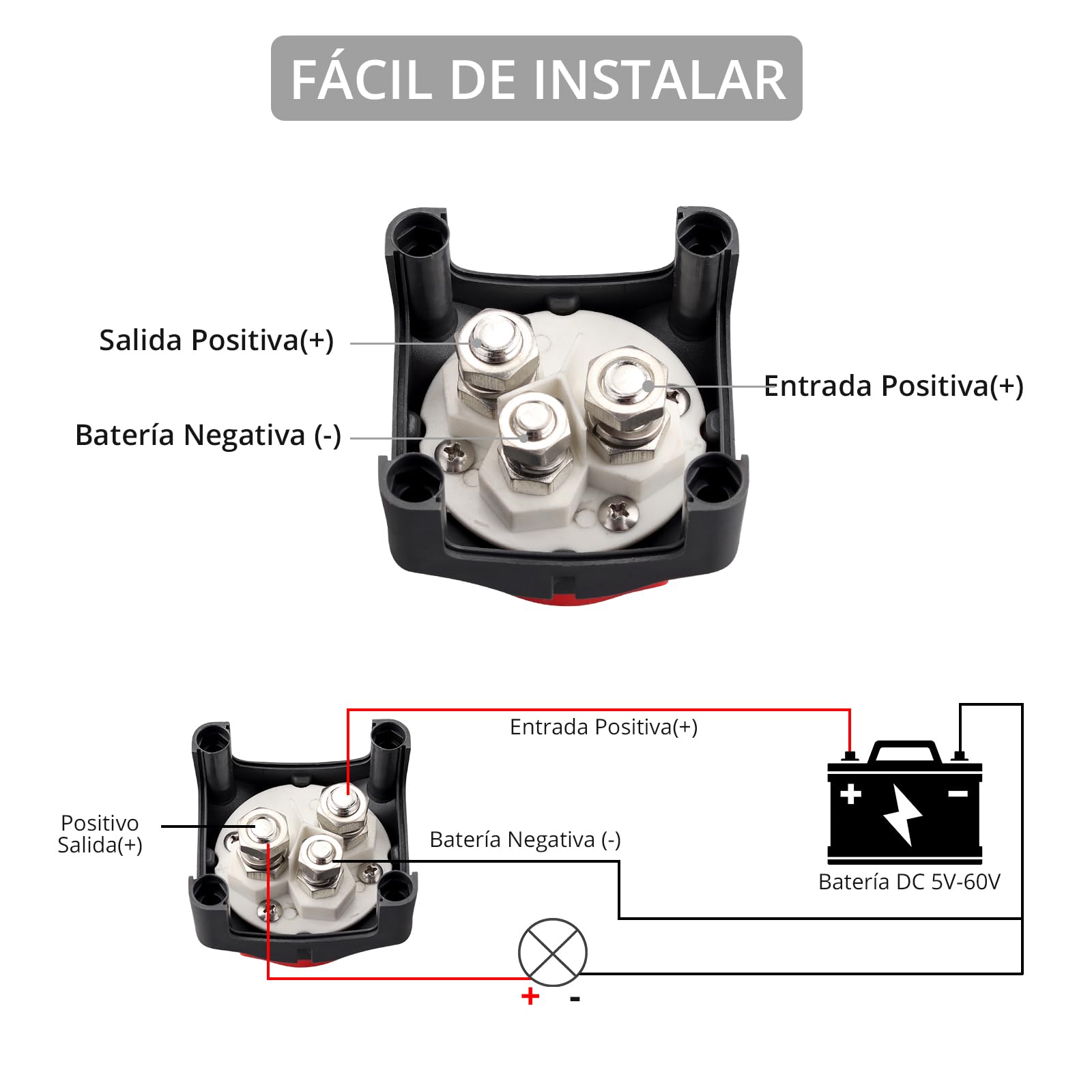 Justech Desconectador de Bateria Coche ON-OFF,5 V-60 V Interruptor de Batería con Pantalla LED para Camión,RV, Caravana,Barco,SUV
