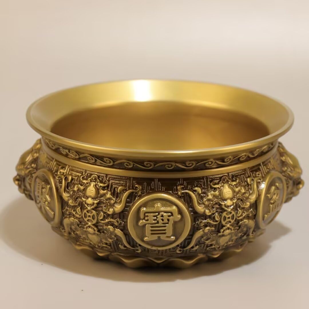 Dytartzx 5* Pure Copper Treasure Bowl Statue, Feng Shui Wealth Bowl Cornucopia, Home Office Decor Good Luck Figurine For Prosperity Fortune Collection