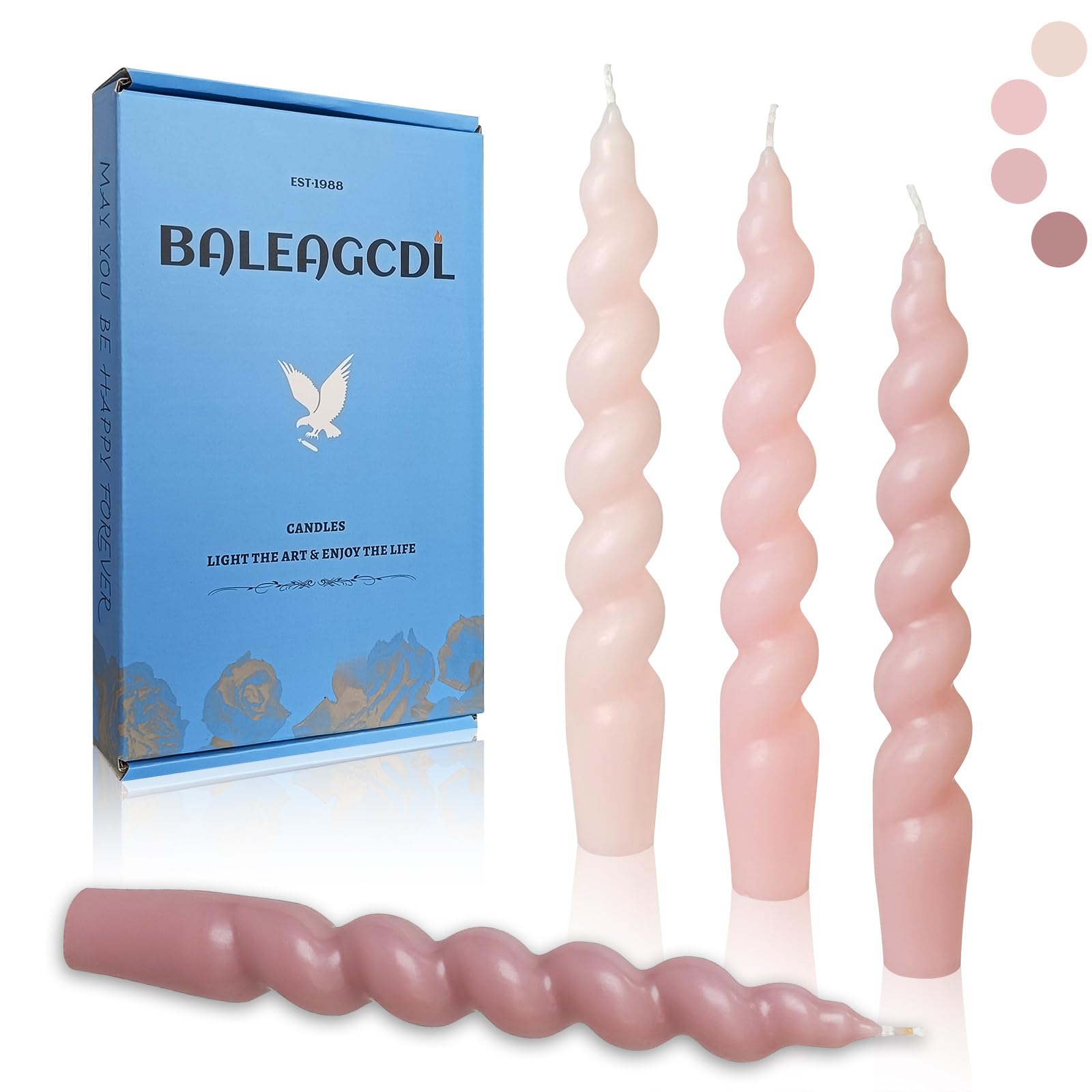Short Spiral Candles Gradient Pink Taper Candles 7.5 Inch Smokeless Twisted Candlesticks Unscented Handmade Candle Sticks 4 PCS for Romantic Dinner Wedding Holiday Decoration