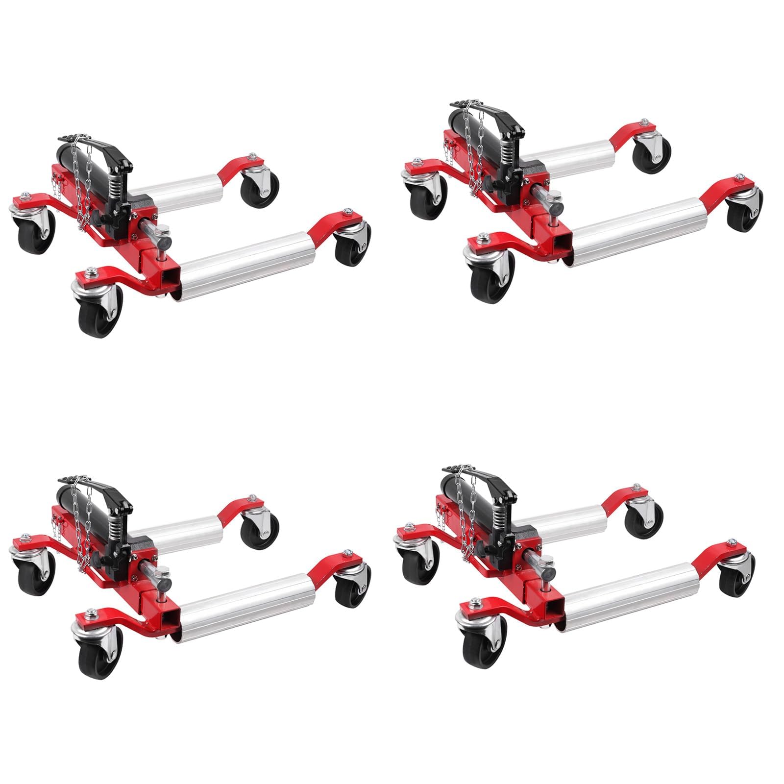 Car Wheel Dolly Jack Set of 4, 1500 LBS Capacity Hydraulic Car Dolly, Heavy Duty Rollers with Foot Pedal for Truck RV Trailer, Red