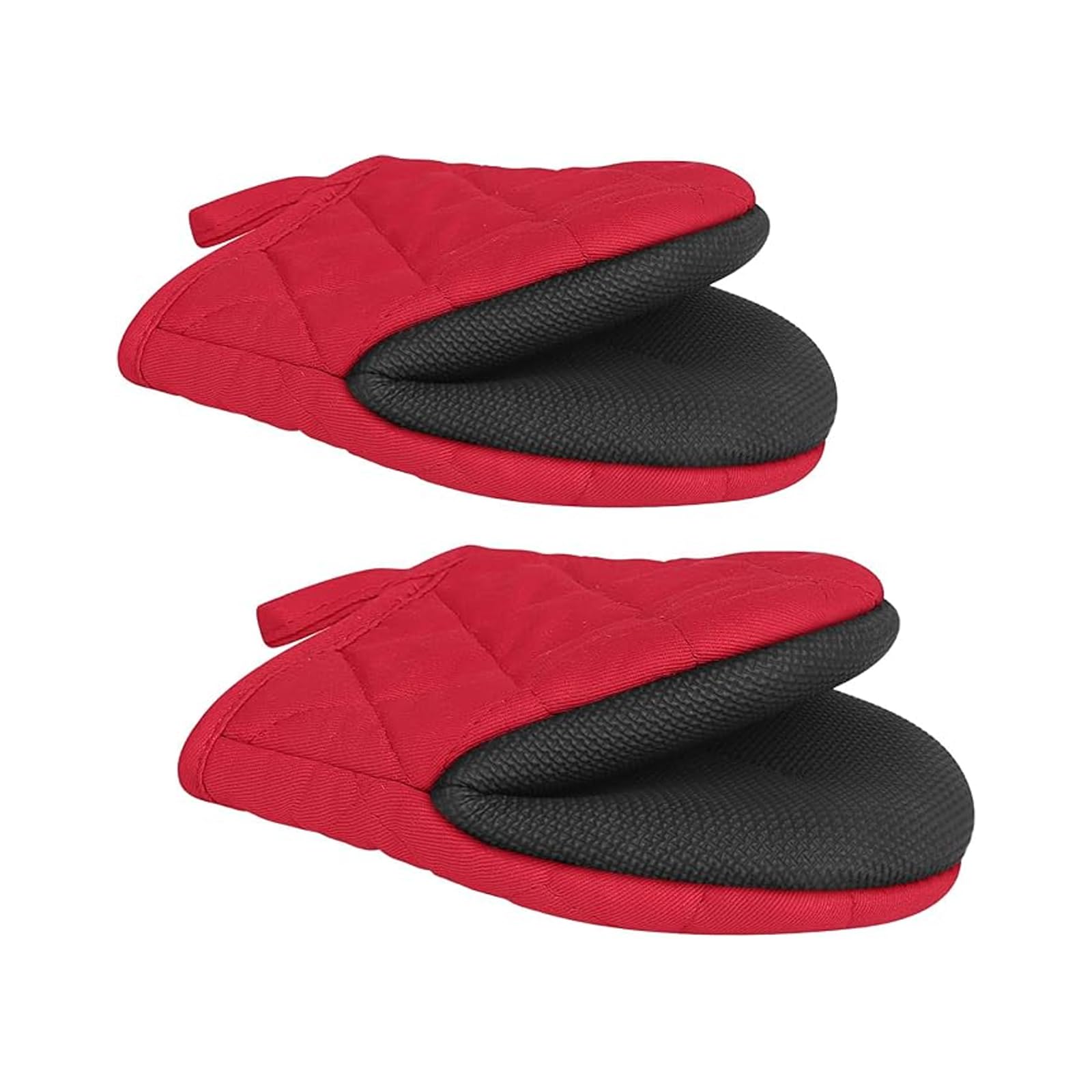 Short Oven Mitts, Silicone Kitchen Oven Mitts Mini Heat Resistant for 500 Degrees, with Non-Slip Grip Surfaces and Hanging Loop, Oven Gloves for Baking, Cooking,Grilling Barbecue (Red)