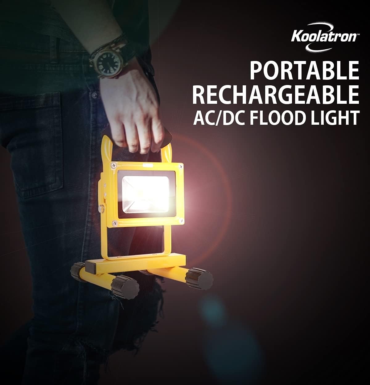 Koolatron 12V Portable Work Light - with Lithium-Ion Battery, Rechargeable, Portable, Waterproof LED Flood Standing Worklight for Camping, Jobsite, Vehicles, Car, Truck, Van, Tractor, Jeep & Etc