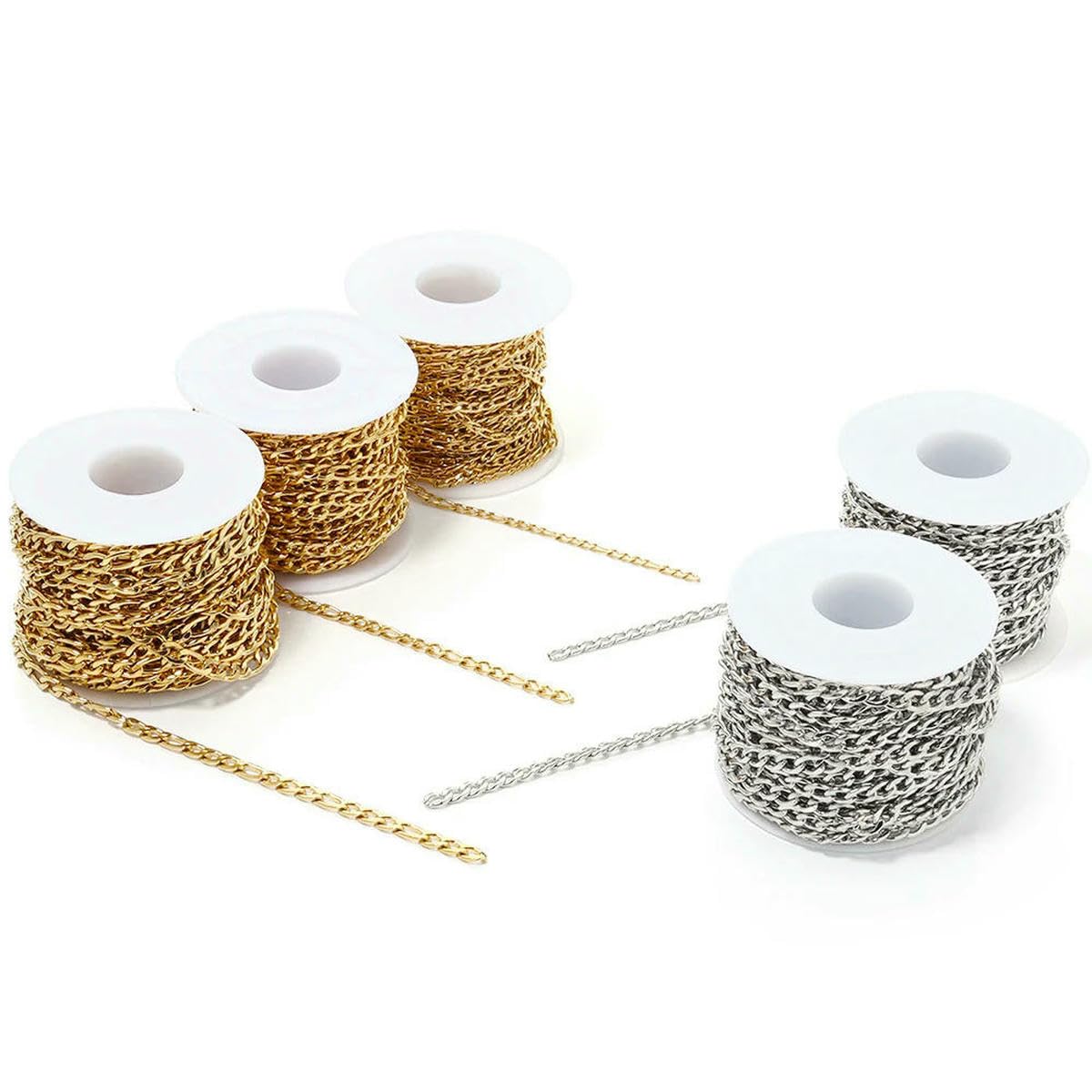 10 iarde/rotolo di catena a maglie color oro in acciaio, catena intrecciata per la creazione di gioielli, collana, bracciale, stile 2 GD 4,5 mm