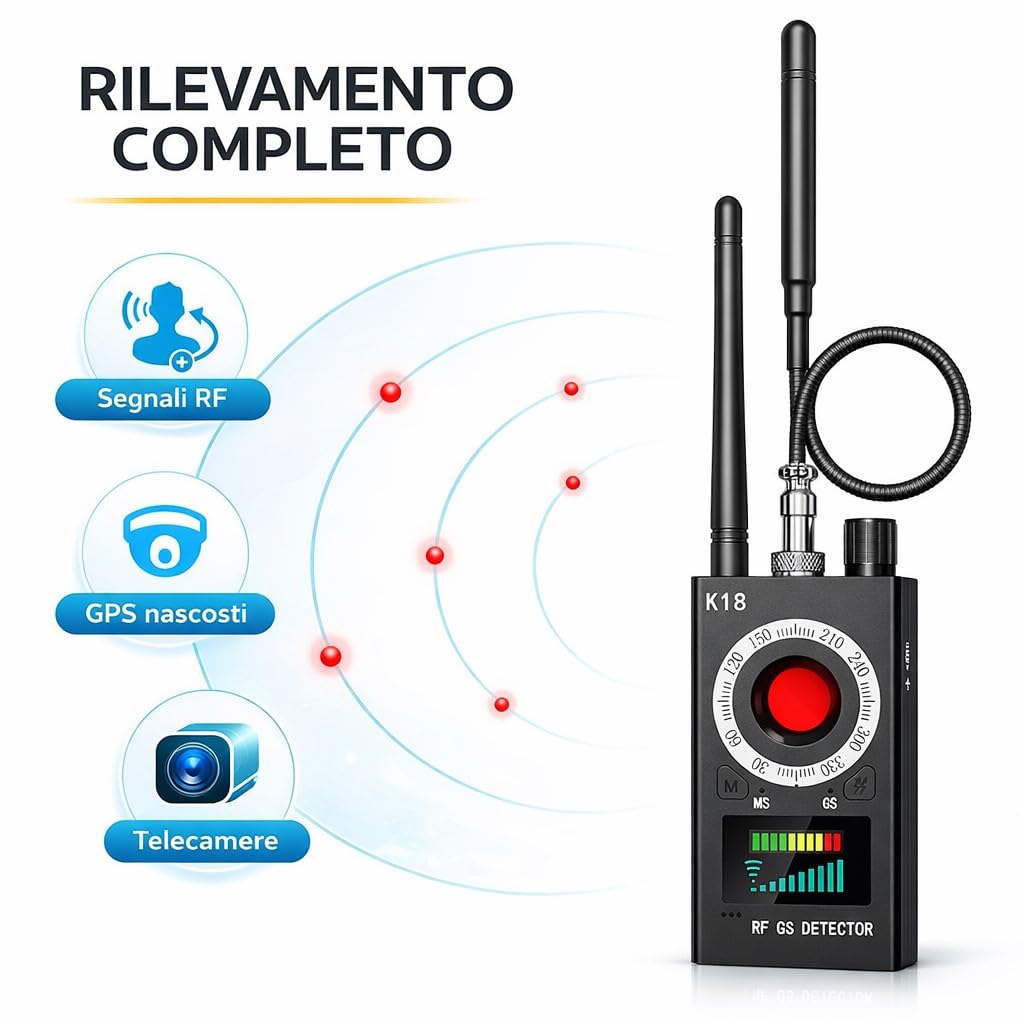 Detector de microespías K18 Anti Spy Detector RF GPS Cámaras Ocultas 1MHz-8000MHz Sensibilidad Ajustable Batería Recargable Portátil - CW1023