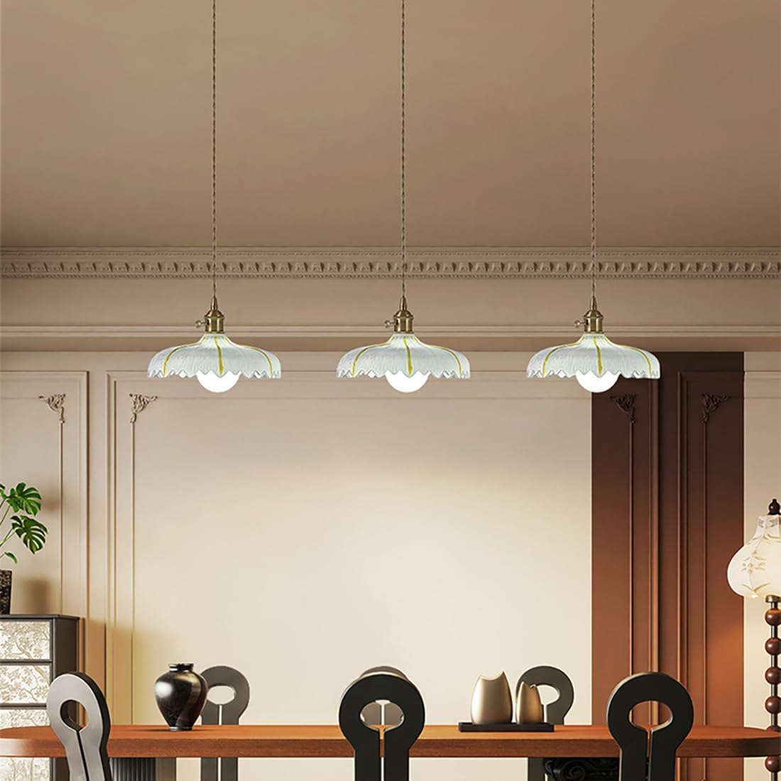 Gold Brass Pendant Lights 1-Light Mid Century Pendant Lamps Vintage Chandelier Yellow Glass Ceiling Pendant Lighting for Kitchen Island Dining Room Bedroom