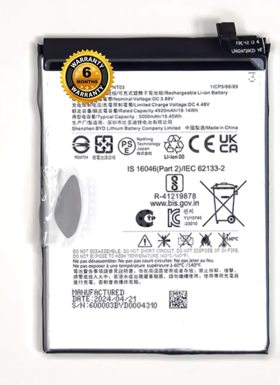 Batteria 5000mAh 3.89V Per Nothing Phone (2a) / CMF Phone 1 / (2a) Plus NT03 – Sostituzione Di Qualità, Li-Po