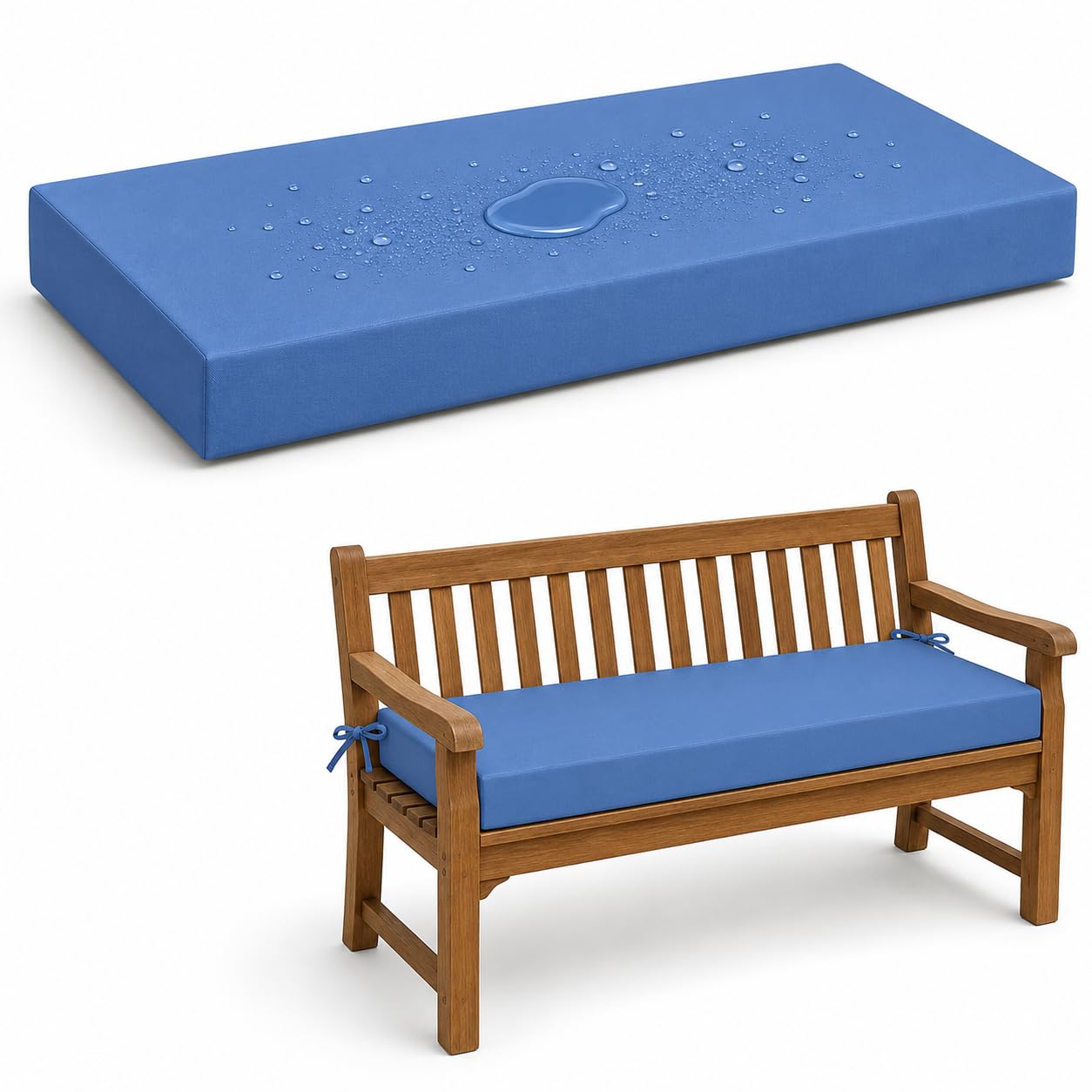 AZMAHT Waterproof 2/3/4 Seater Bench Cushion, Polyester Garden Bench Pad with 50D Foam 5Cm, Anti-Slip Ties, Removable Cover for Patio, Lawn, Indoor Outdoor Seats,Blue,120x55x5cm