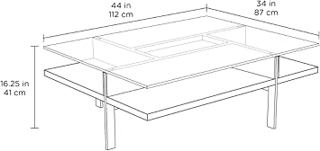 BDI Furniture Terrace 1152-44'' x 34 Rectangular Coffee Table for Living Room, Family Room or Office with Display Storage and Tempered Glass Top, Charcoal Stained Ash