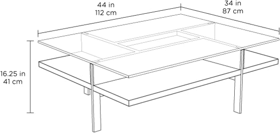 BDI Furniture Terrace 1152-44'' x 34 Rectangular Coffee Table for Living Room, Family Room or Office with Display Storage and Tempered Glass Top, Charcoal Stained Ash