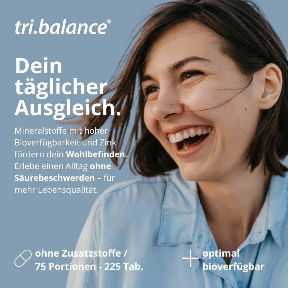 tri.balance Basentabletten NATURAL 225 Tabletten mit Zink für den Säure-Basen-Stoffwechsel vegan Made in Germany tri.balance