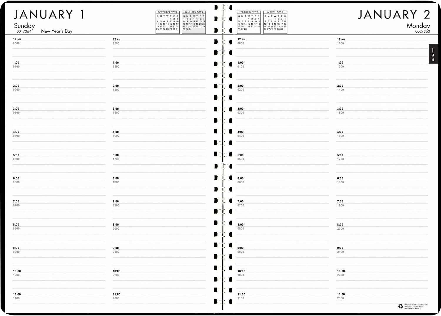 House of Doolittle 24/7 Recycled Daily Appointment Book/Monthly Planner, 10 x 7, Black Cover, 12-Month (Jan to Dec): 2023