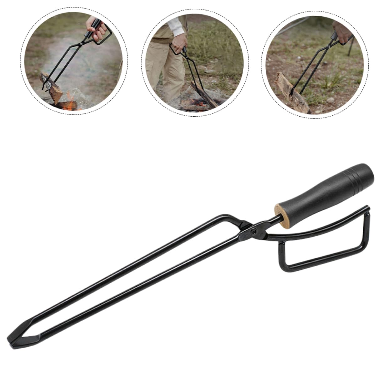 Toddmomy Lengthened Charcoal Clip Durable Outdoor Barbecue Tool for Campfires Grilling with Solid Wood Handle Convenient Easy to Clean