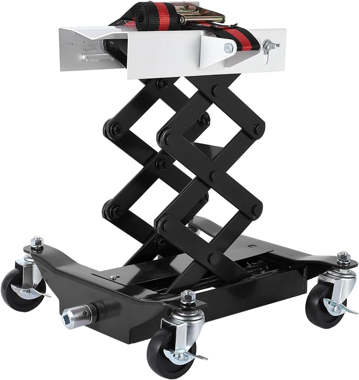 450 LBS Low Profile Transmission Jack - Heavy-Duty Auto Repair Lift with 7-23 Inch Height Range, 2M Safety Straps & 4 Brake Wheels for Safe, Smooth Repairs - Black