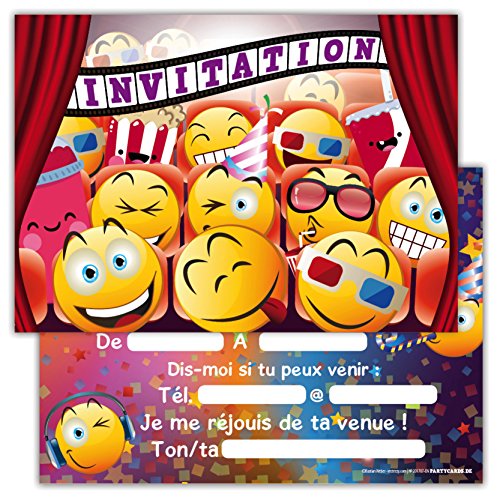 Lote de 12 tarjetas de invitación para cumpleaños, fiestas, invitaciones en francés con emoji Cover