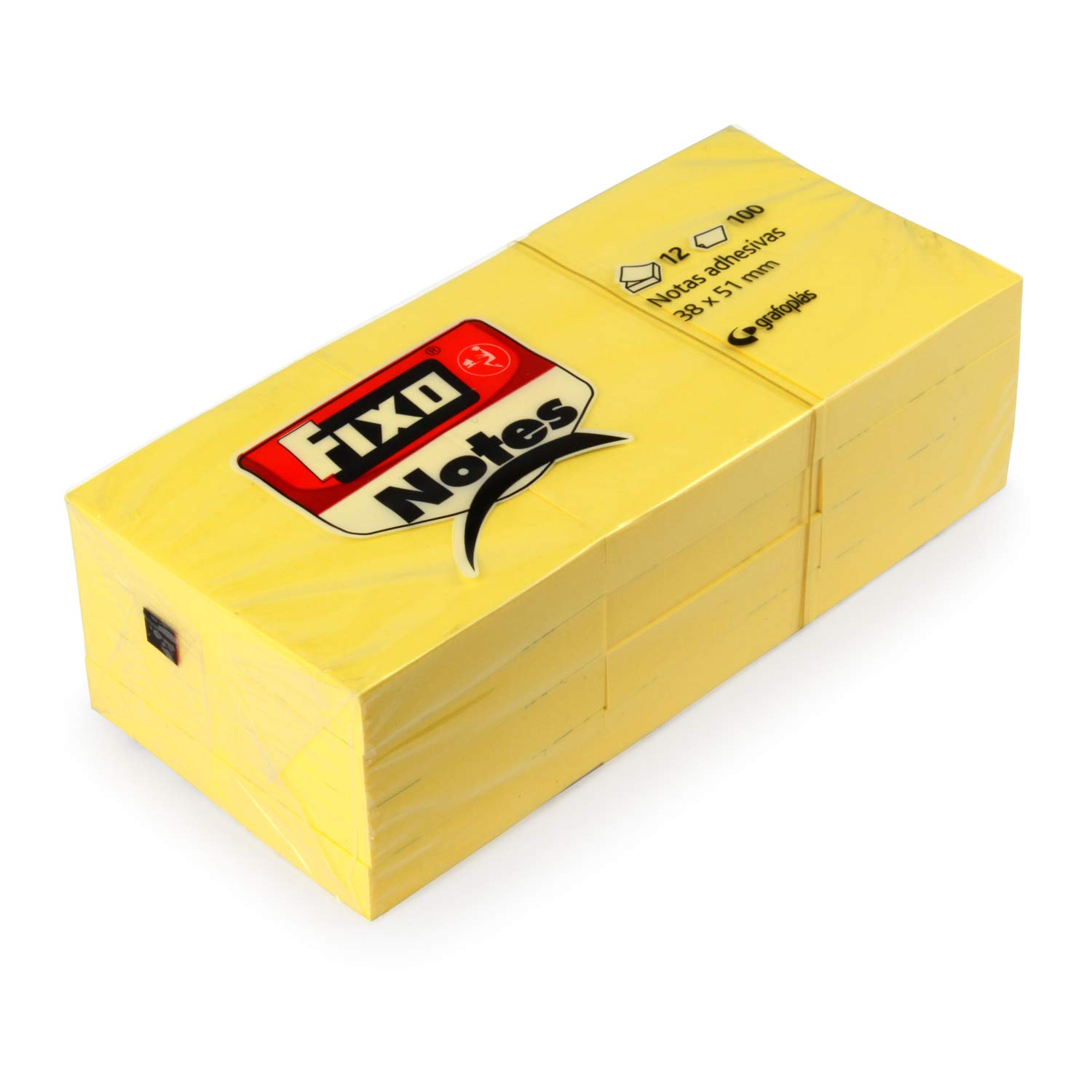 Fixo Notes 65005360 Sticky Notes 100 Sheets 38 x 51 mm Pack of 12 Yellow