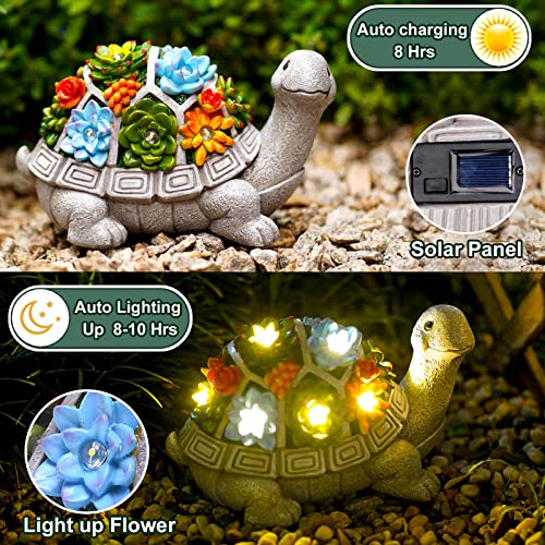 Tiejiajiang 10.2" Solar Garden Statues Turtle - With 7 Leds Outdoor Garden Decor For Patio, Balcony, Yard, Lawn Ornament, Unique Gift For Women/Mom (Gray) #TOP4