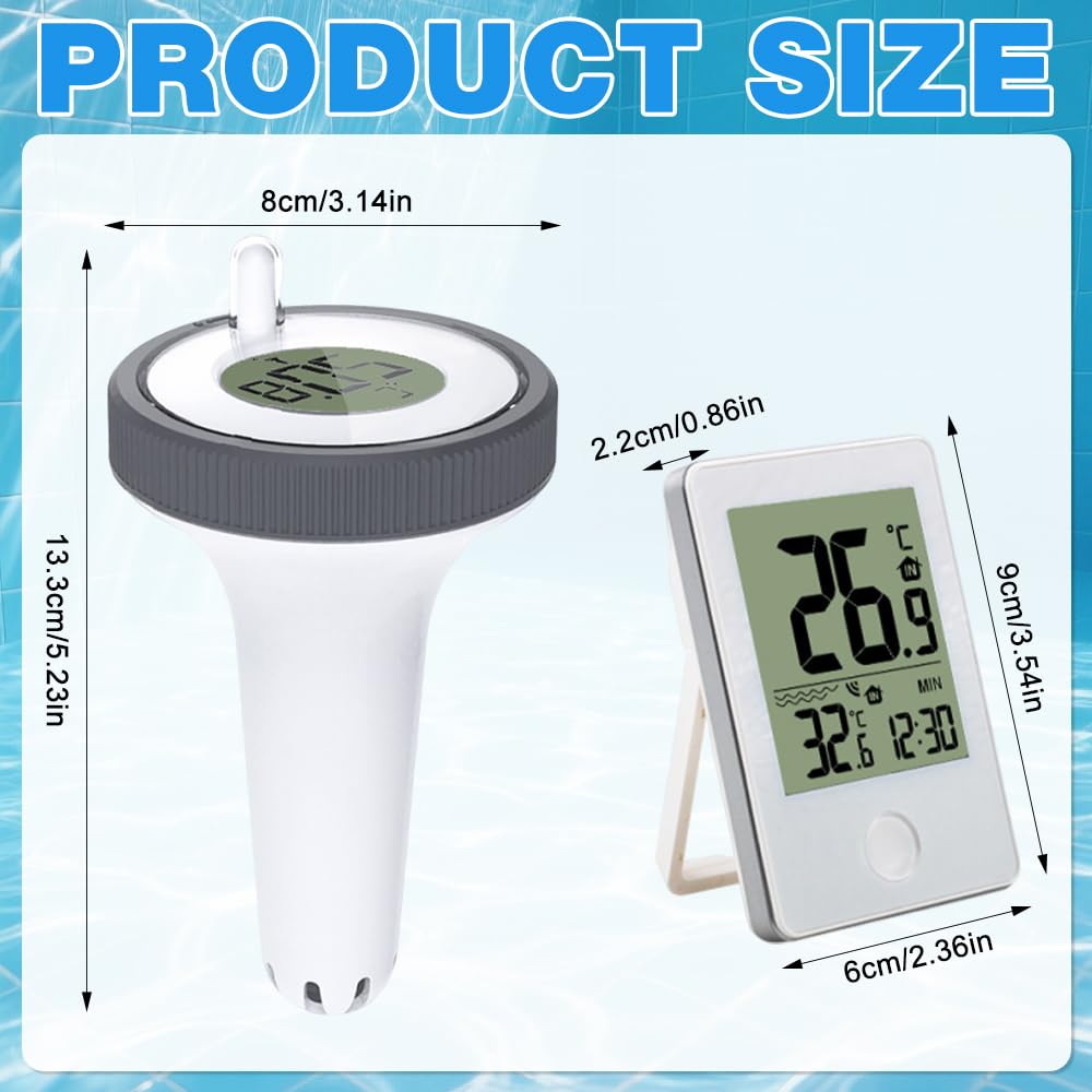 Pool Thermometer Funk, Thermometer Wassertemperatur Pool mit PH-Teststreifen, Poolthermometer Schwimmend, Badethermometer Pool Thermometer Wasserdicht für Teich Zubehör