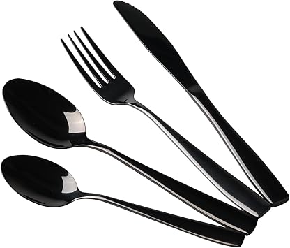 16-Piece Black Stainless Steel Flatware Set, Silverware Tableware Set with Spoon Knife and Fork Set, Service for 4