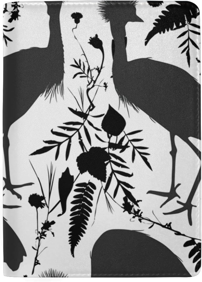 Passport Holder Cover Black Crowned Crane WangH Leather Travel Card Case for Women